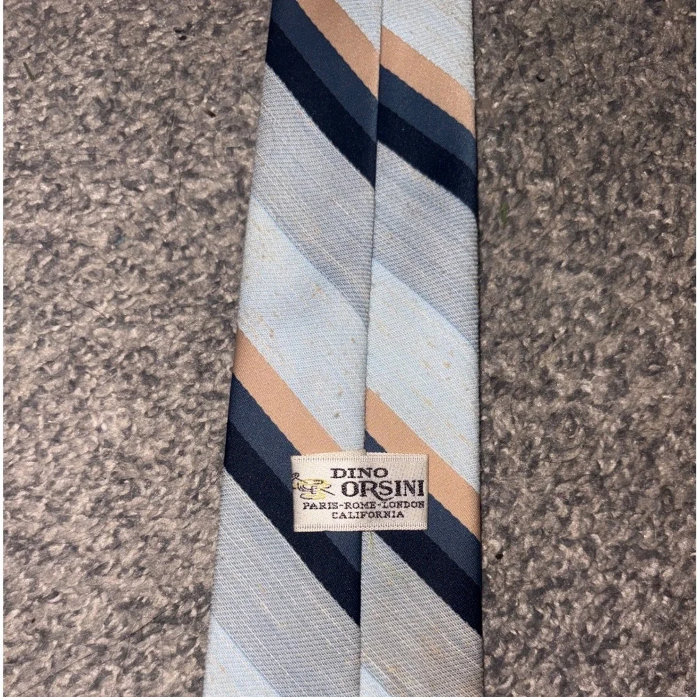 Dino Orsini Necktie Mens OS Blue Tan Striped Silk Blend Formal Business Tie